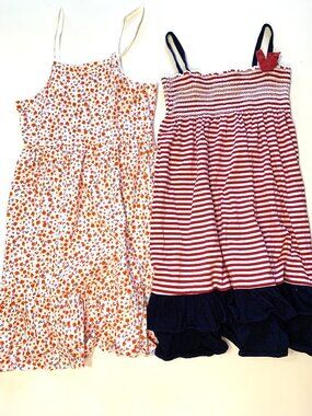 2 Girl Dresses Red White Blue 4th Of July Oshkosh (12) Old Navy (14-16)